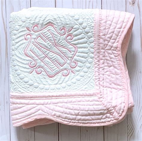 Personalized Baby Blanket White With Pink Trim Quilt X Etsy Baby