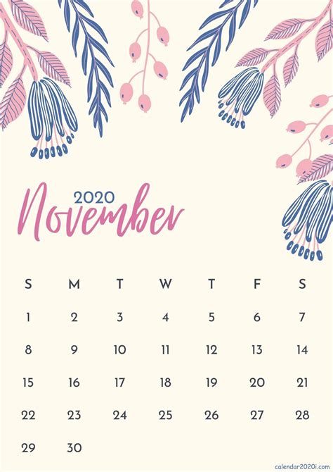 November 2020 Flower Calendar Featuring Beautiful Flowers In High