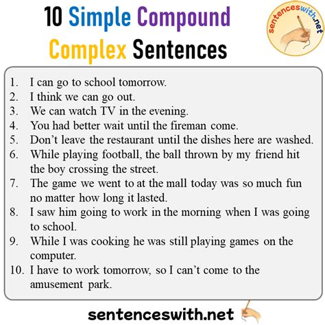 10 Simple Compound And Complex Sentences Examples In English