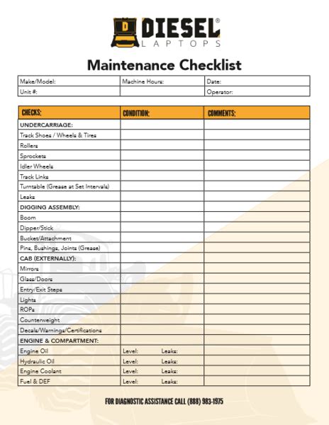Equipment Maintenance Checklist Gotilo
