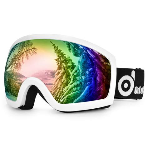 Odoland Anti Fog Ski Goggles Snowboard Goggles For Unisex Adult With Double Spherical Lens White