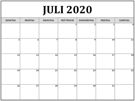Feiertage und ferien eintragen und vorlage für 2021 ausdrucken und herunterladen. Kalender Juli 2020 Planer | Nosovia.com