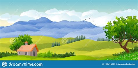 Natural Landscape Background With Sky With Clouds Mountains Hills And