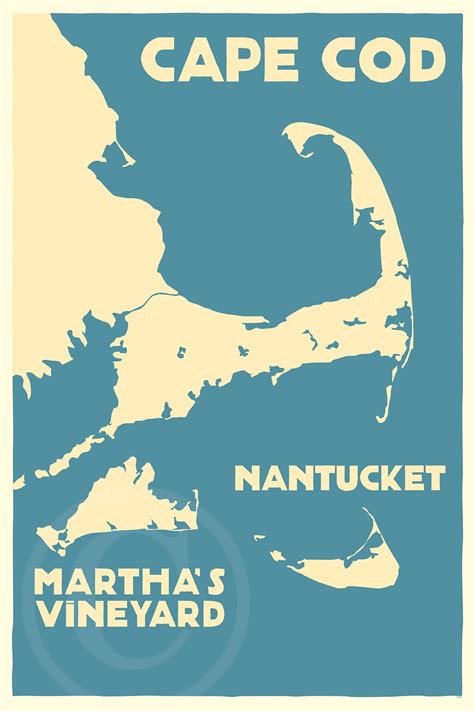 Cape Cod Marthas Vineyard Nantucket Map Art Print 36 X 53 Travel