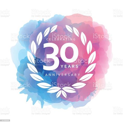 Thirty Years Anniversary Emblem On Watercolor Background Stock