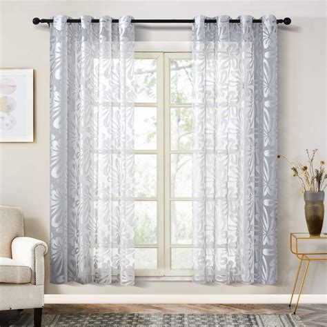 Top Finel Floral Sheer Curtains Inches Long For Living Room Bedroom