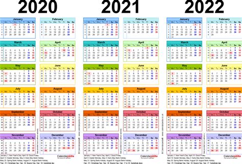 Three Year Calendars For 2020 2021 2022 Uk Pdf Calendar 2023 Month