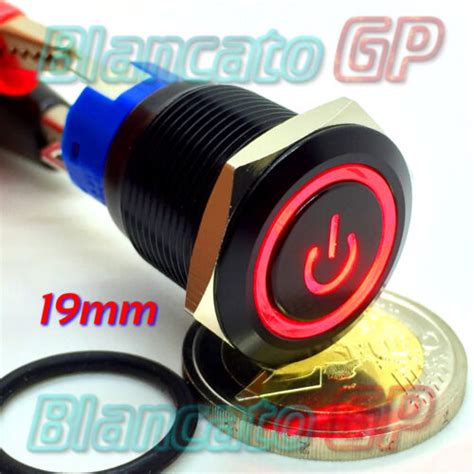 Button Monostable 19mm Symbol On Power Led Illuminated Red 12v Diverter