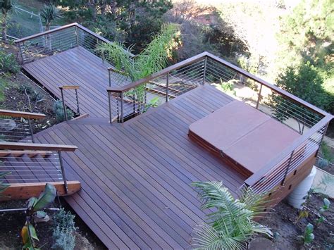 Ipe Hillside Multilevel Deck With Jacuzzi Sloped Backyard Decks
