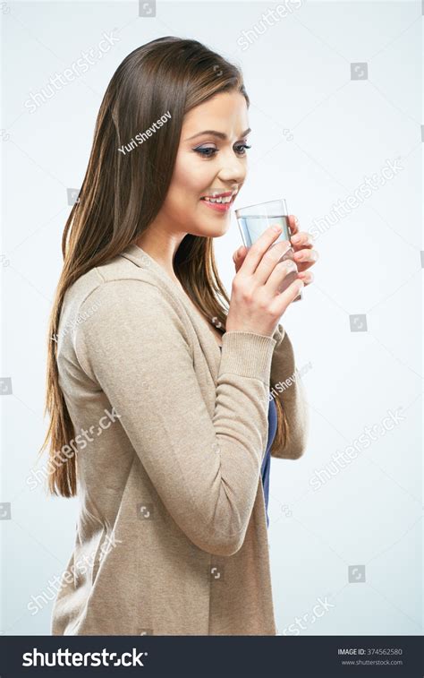 Beautiful Woman Drink Water Isolated Portrait Stock Photo Edit Now