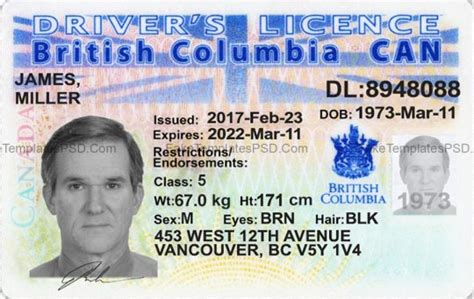 British Columbia Canada Driver License Template Psd 2022