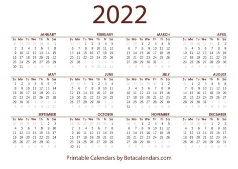 Ultimate List Of 2022 Printable Calendars In Pdf 2022 Monthly