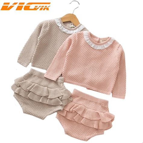 Autumn Pink Knitted Suits Long Sleeve Sweaterpp Short 2pcs Kids Suits