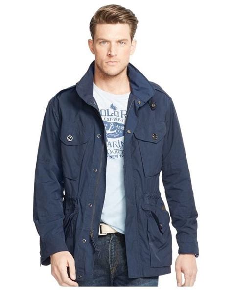 Polo Ralph Lauren Mens Big And Tall Waxed Cotton Combat Jacket In Blue