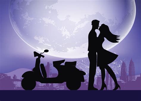 Lovers Silhouette Kissing At Moonlight 5912817 Vector Art At Vecteezy
