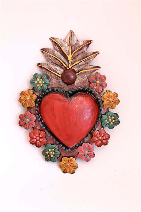 Tin Sacred Heart Mexican Wall Art Multicolored By Thevirginrose