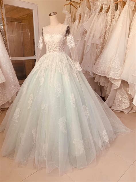 styles pastel mint green floral lace ball gown