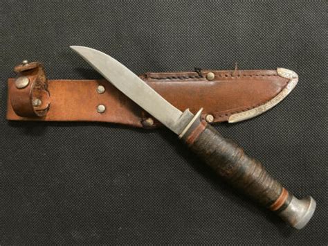Vintage Ka Bar Kabar Stacked Leather Handle Fixed Blade Knife Usa W