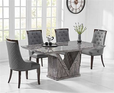 Mocha 160cm Grey Marble Dining Table With Angelica Chairs Oak