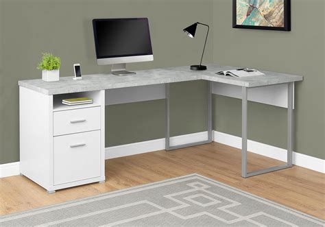 79 L Shaped White And Cement Corner Office Desk W Flexible Position