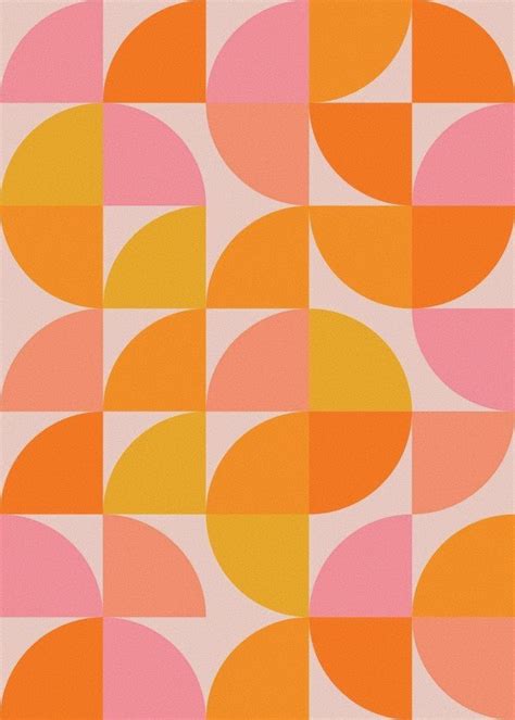 70s Groovy Pattern Vintage Pink Yellow Orange White Geometry Shapes