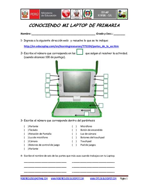 Aula Robotica Ficha De Trabajo Laptop Primaria