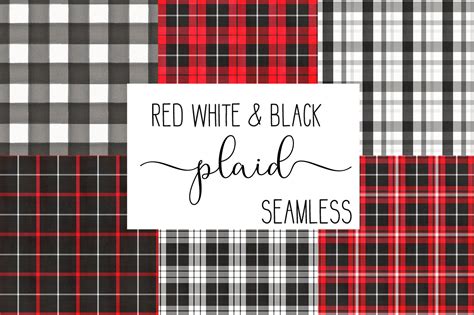 Black White And Red Plaid Digital Papers Seamless Repeatable And