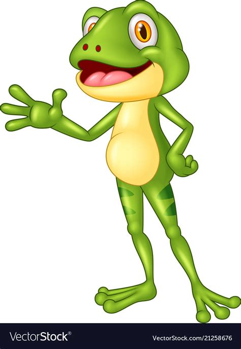 Cartoon Adorable Frog Waving Hand Royalty Free Vector Image