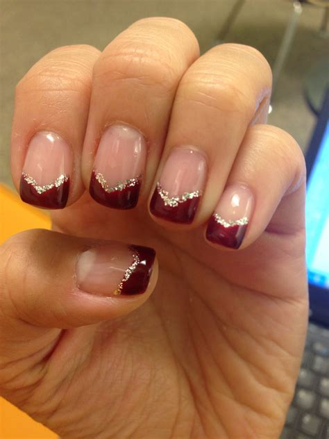 Red Triangle Tip Nails With Silver Glitter Classy Yet Festive For The