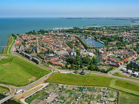 Aerial View Medemblik Seen From The Westerdijk And The Windmill De Herder The Westerdijk Is