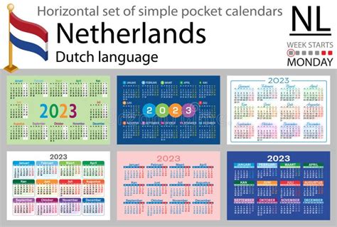 Dutch Horizontal Pocket Calendar For 2023 Week Starts Monday Stock