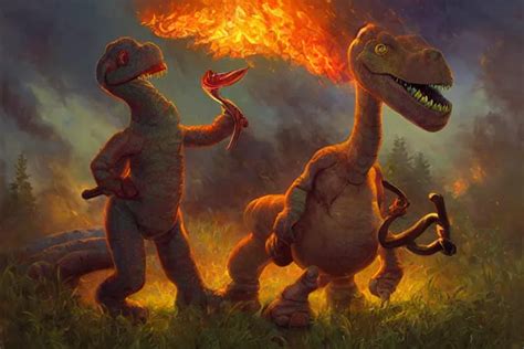 Barney The Dinosaur Holding A Fire Axe An Oil Stable Diffusion Openart