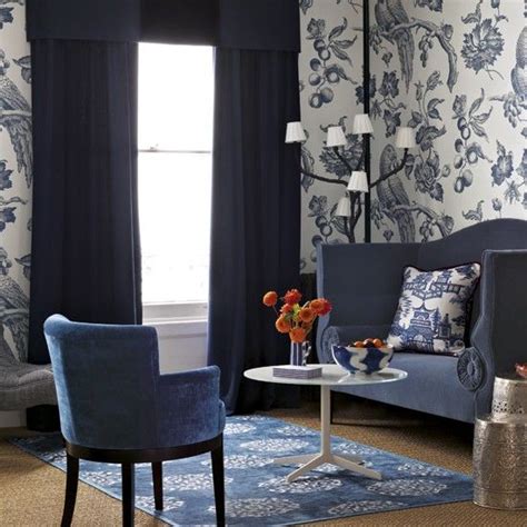 Blue Living Room With Bold Wallpaper Living Room Designs Wallpapers