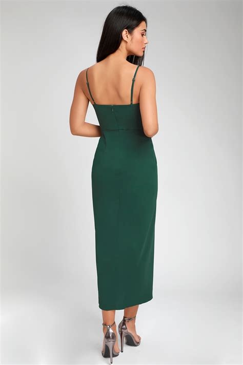 Chic Dark Green Dress Midi Dress High Low Dress Wrap Dress Lulus