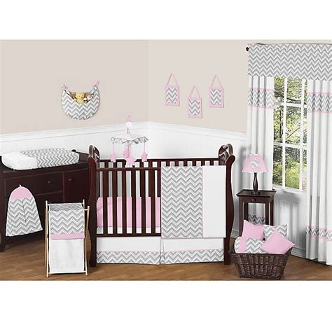 Sweet Jojo Designs Zigzag Crib Bedding Collection In Pinkgrey Bed