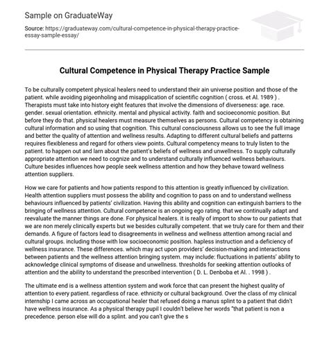 ⇉cultural Competence In Physical Therapy Practice Sample Essay Example