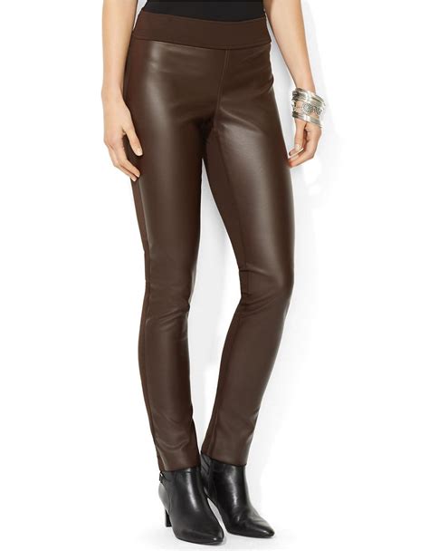 Lyst Lauren By Ralph Lauren Petite Stretch Faux Leather Pant In Brown