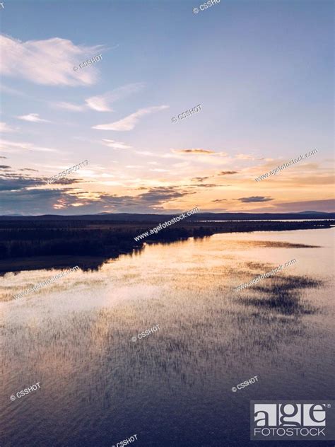 Finland Inari Lake At Sunset Stock Photo Picture And Royalty Free