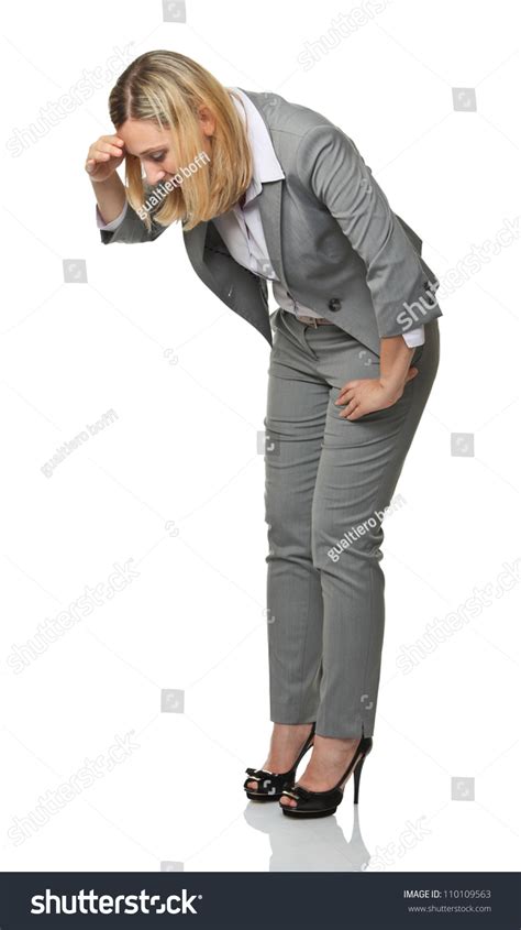 Blonde Businesswoman Look Down Isolated On Stock Photo 110109563