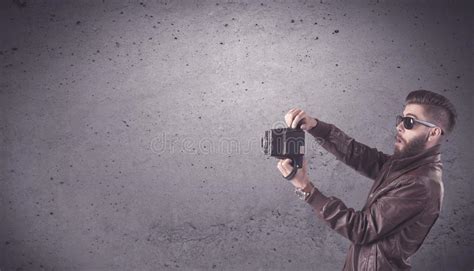 Hipster Guy With Vintage Camera And Beard Stock Image Image Of
