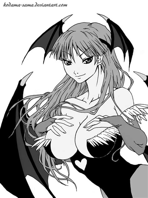 morrigan aensland capcom vampire game bat wings breasts demon girl greyscale head wings