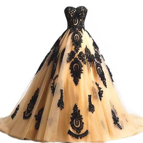 Kivary Gold And Black Lace Gothic Wedding Dresses Corset Prom Evening