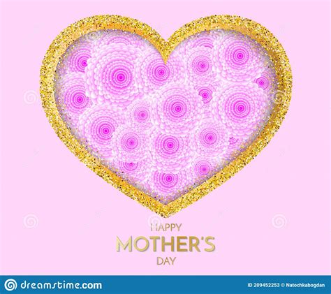 Happy Mother`s Day Mother`s Day Greeting Card With Heart And Pink Roses Stock Illustration