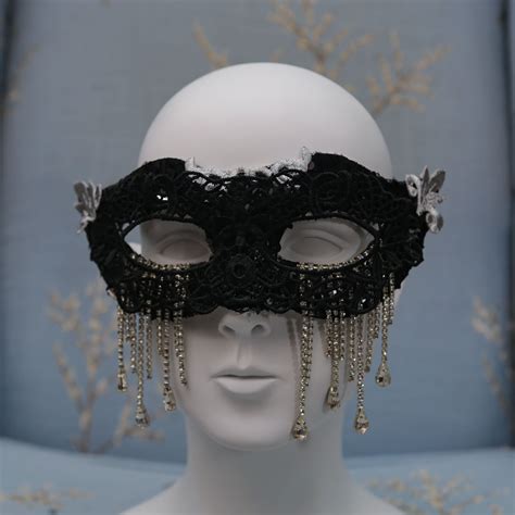 Black Masquerade Party Lace Carnival Rhinestone Mask Venetian Etsy