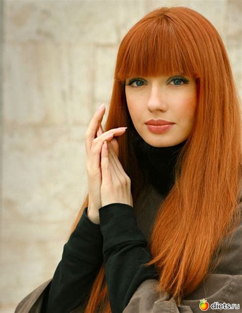 long red hair with straight bangs Красные волосы с медным отливом Укладка длинных волос