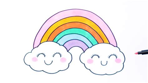 How To Draw And Color Rainbow And Clouds Step By Step Rainbow Drawing