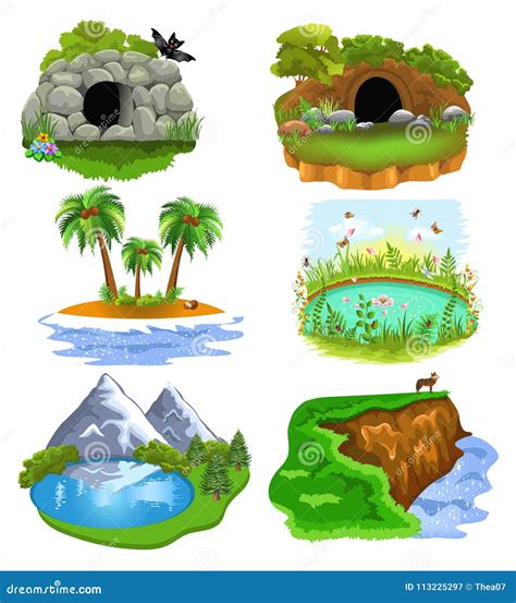 Vector Collection Of Nature Clip Arts Illustrating Animal Cave Den