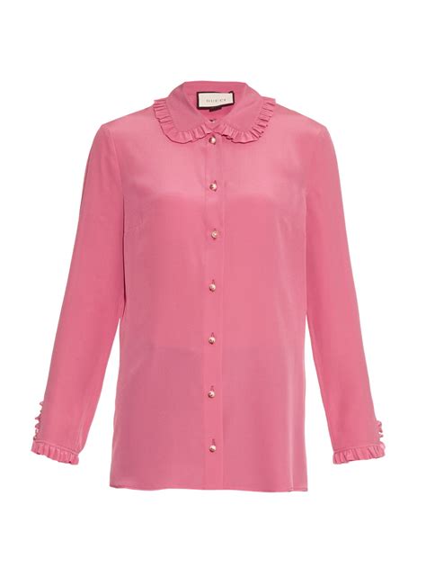Lyst Gucci Ruffle Trimmed Silk Crepe Blouse In Pink