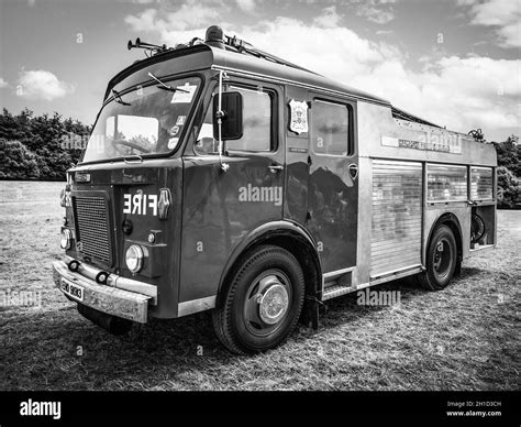 Vintage Fire Engine On Display At Wrotham Car Show In Black And White