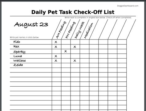 Dog Daycare Kennel Boarding List Text Input Fillable And Print